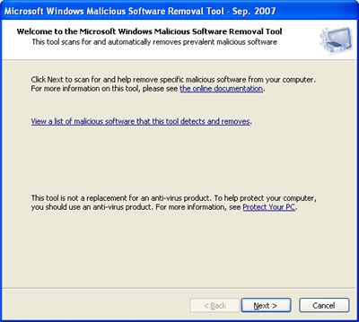 instaling Microsoft Malicious Software Removal Tool