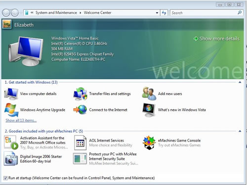 Windows Vista Welcome Center