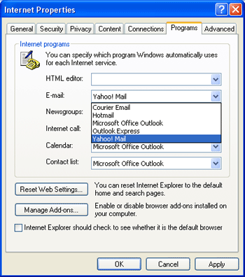 Setting the Default Email program in Windows XP